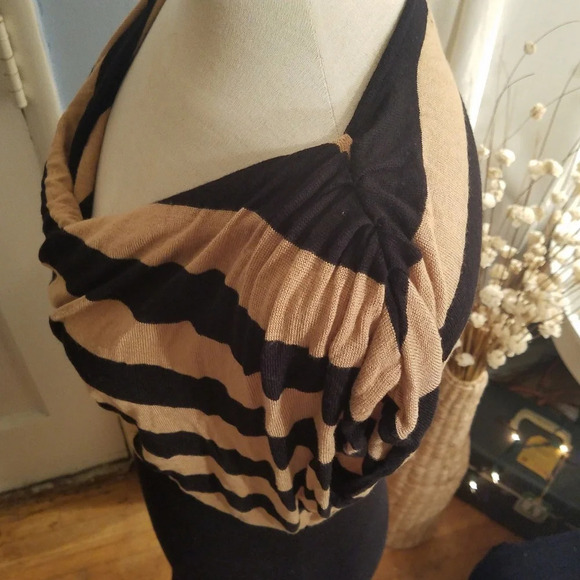 °Express Stretch Dress / Striped Cowl Neck / Black & Tan / Medium - Picture 4 of 5